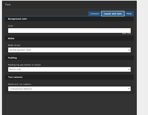 Layout style with multiple fields in a black background - Acquia Site Studio
