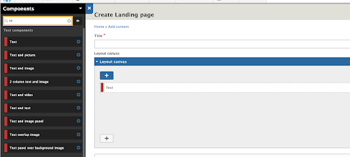 admin interface drupal with title and layout field - Acquia Site Studio